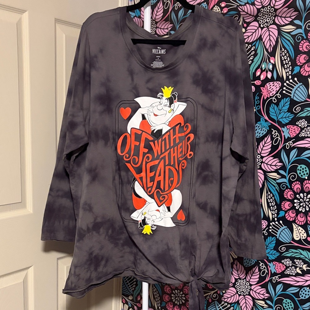 Disney Black Long Sleeve Tee with Queen of Hearts Graphic